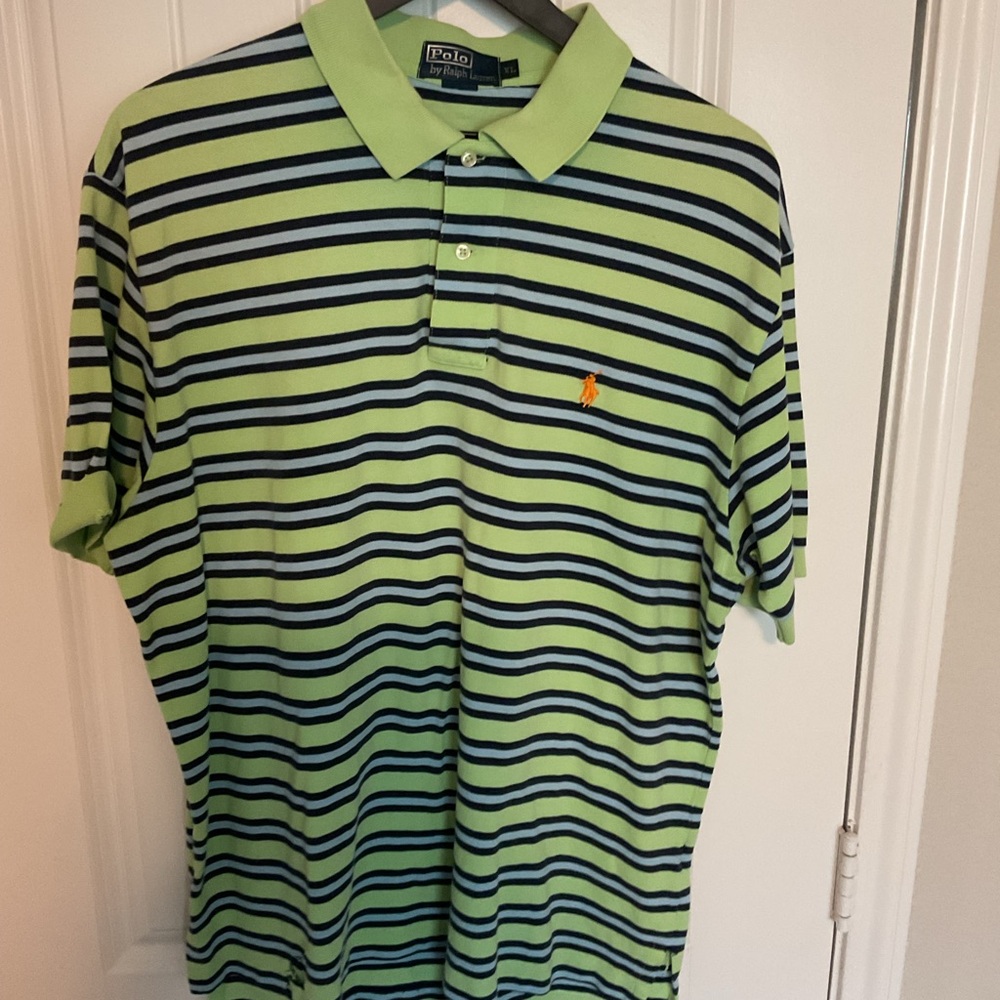 Polo by Ralph Lauren Lime and Navy Striped Polo Shirt